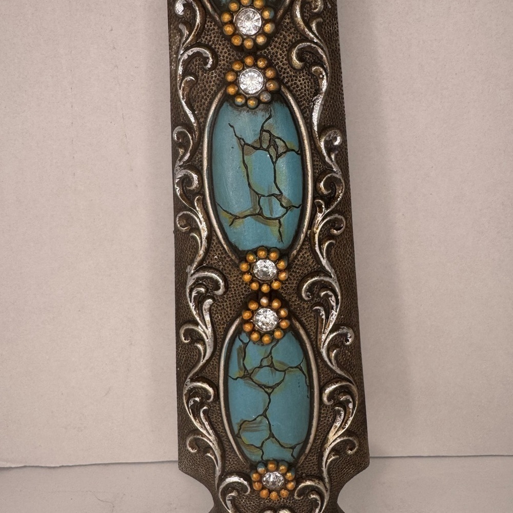 Turquoise Wall Cross Rhinestones Antique Silver Tone  18". - Picture 3 of 11